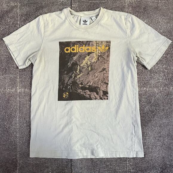 Men's Adidas Advantage MLS Hiking Mountain Box Logo White Brown T Shirt Tee Sz S - Picture 1 of 3